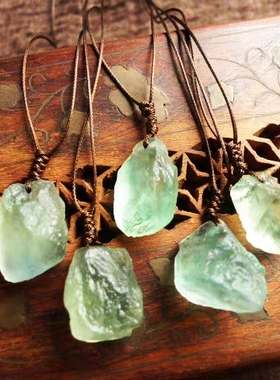 热促貔貅阁珠宝 天然绿萤石糖果什锦薄荷什锦手作缠绕吊坠蜡绳编