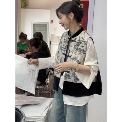 中国风马甲女短款春季2026新款中式刺绣宽松高级感背心坎肩外穿