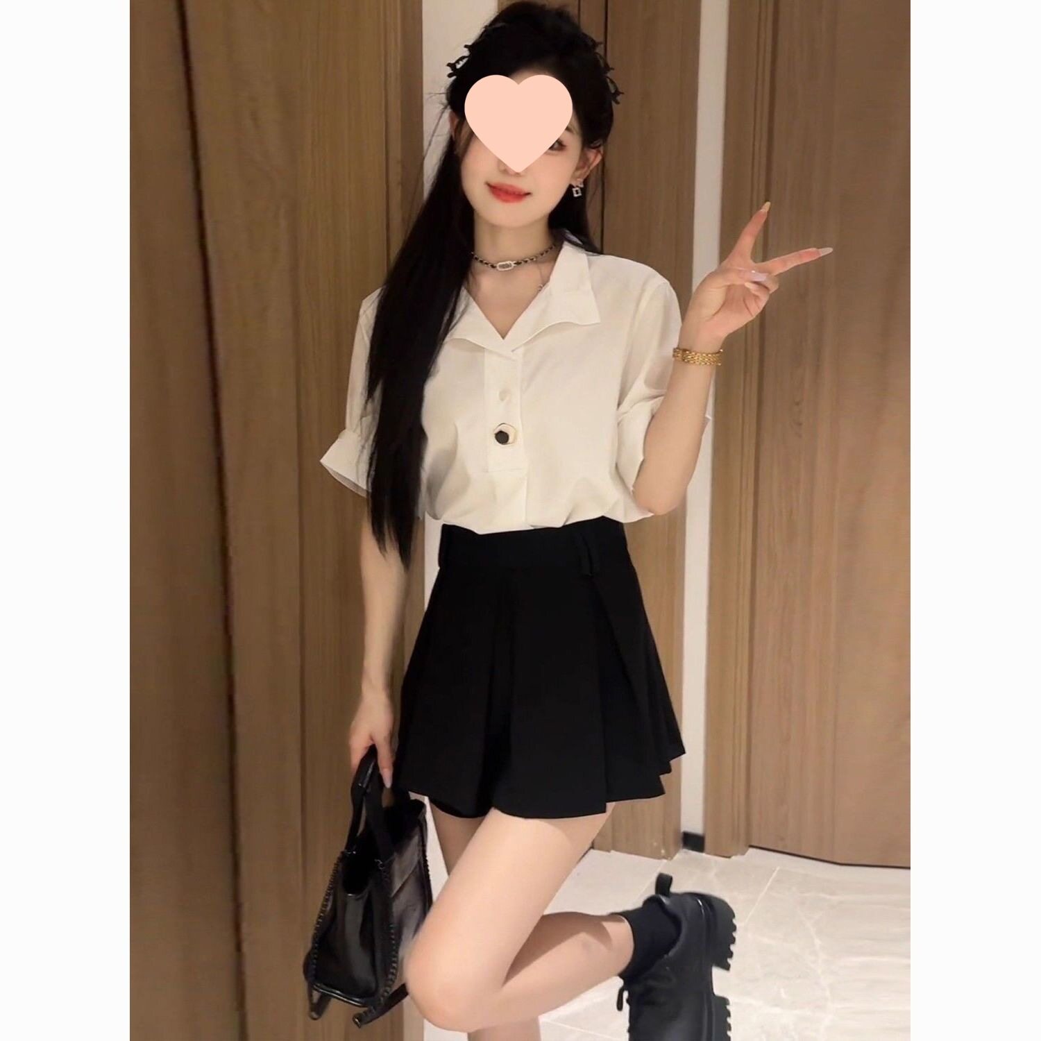 巨好看的夏装一整套女超火小个子俏皮白色衬衫百褶裙两件套