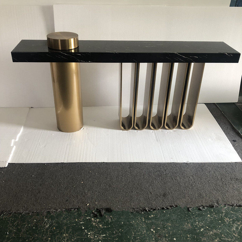 简约大理石玄关桌设计样板房沙发背几不锈钢长条案桌子吧台端景台