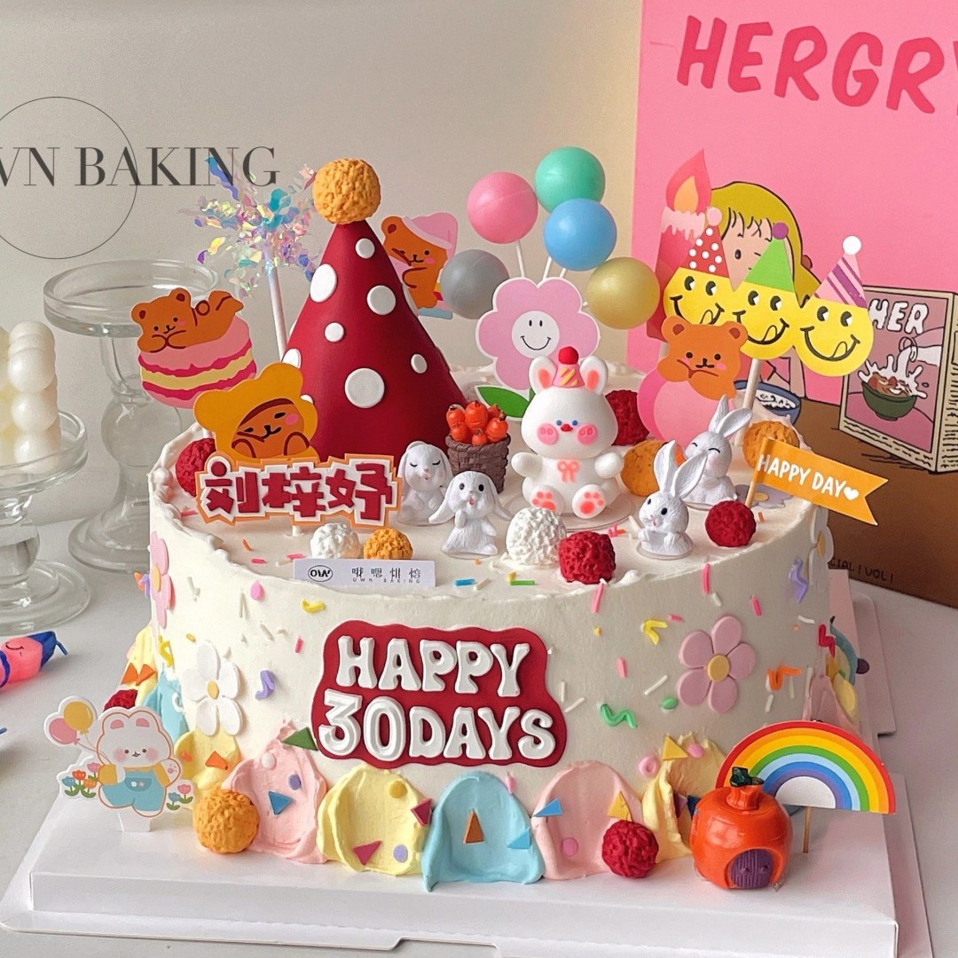我满月啦小兔子宝宝百天蛋糕