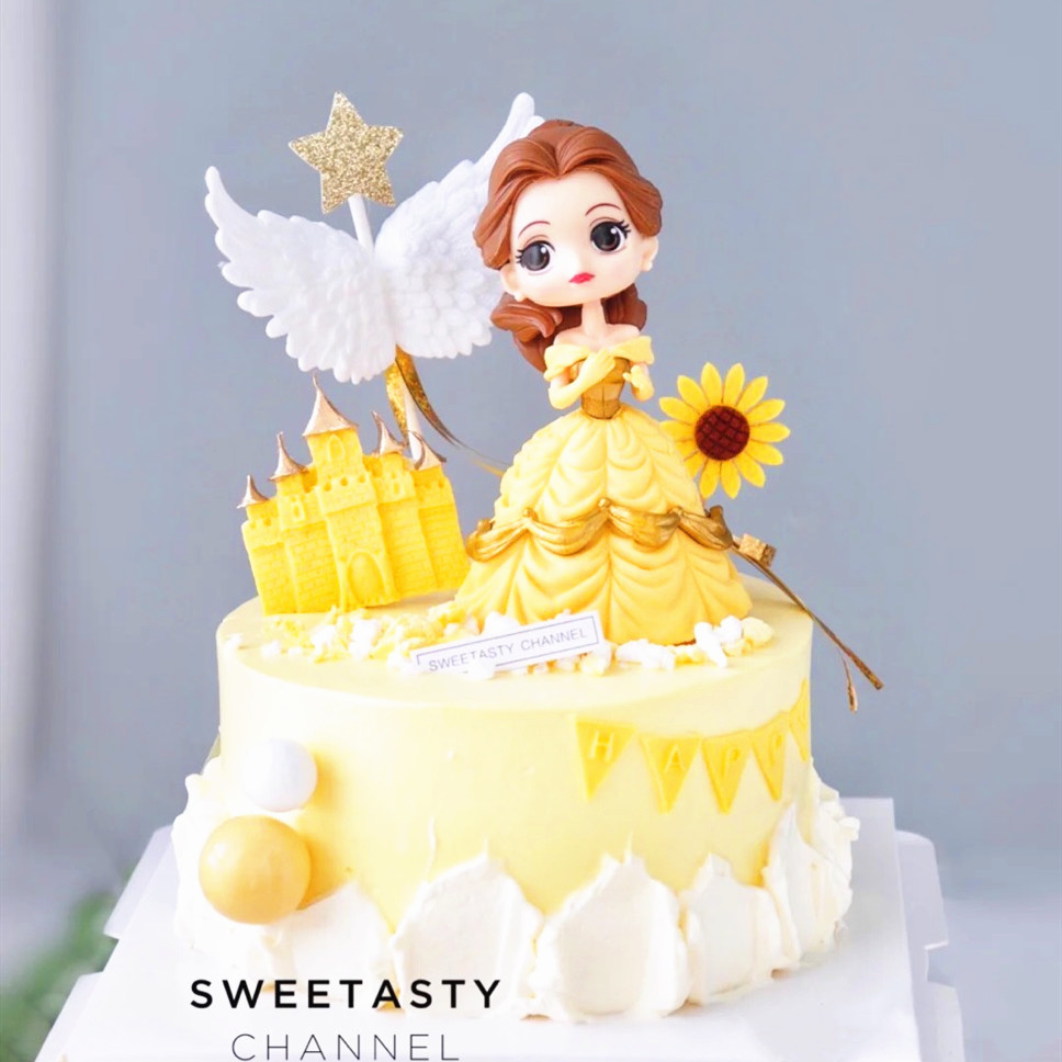 小公主蛋糕装饰摆件贝尔公主黄