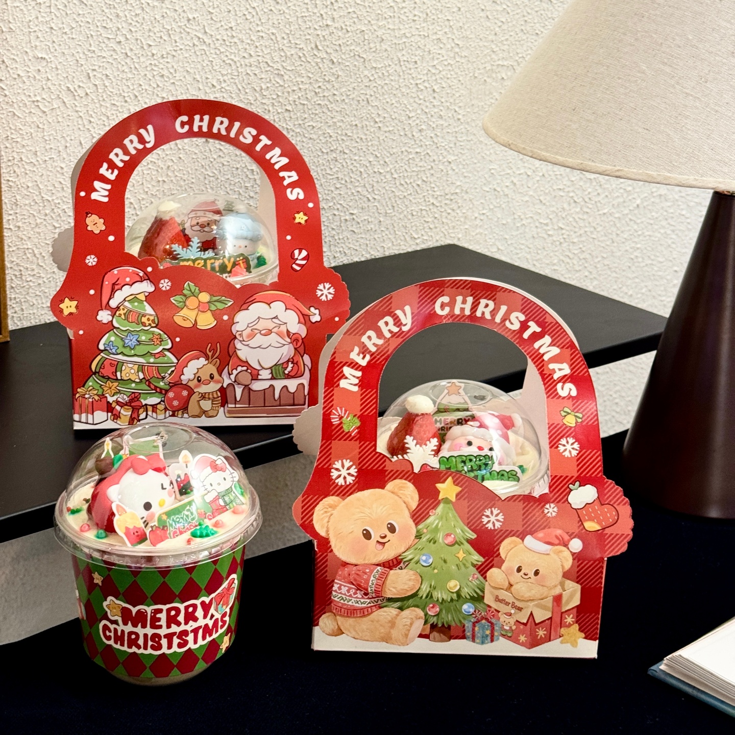 圣诞节黄油小熊波波杯手提盒蛋糕装饰圣诞老人雪人包装盒烘焙装扮