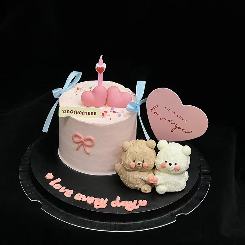 七夕情人节软胶修狗蛋糕装饰摆件爱心卡片红心蜡烛烘焙装扮配件