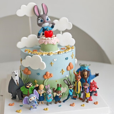 网红疯狂动物城动物园蛋糕装饰摆件朱迪尼克儿童生日派对烘焙插件