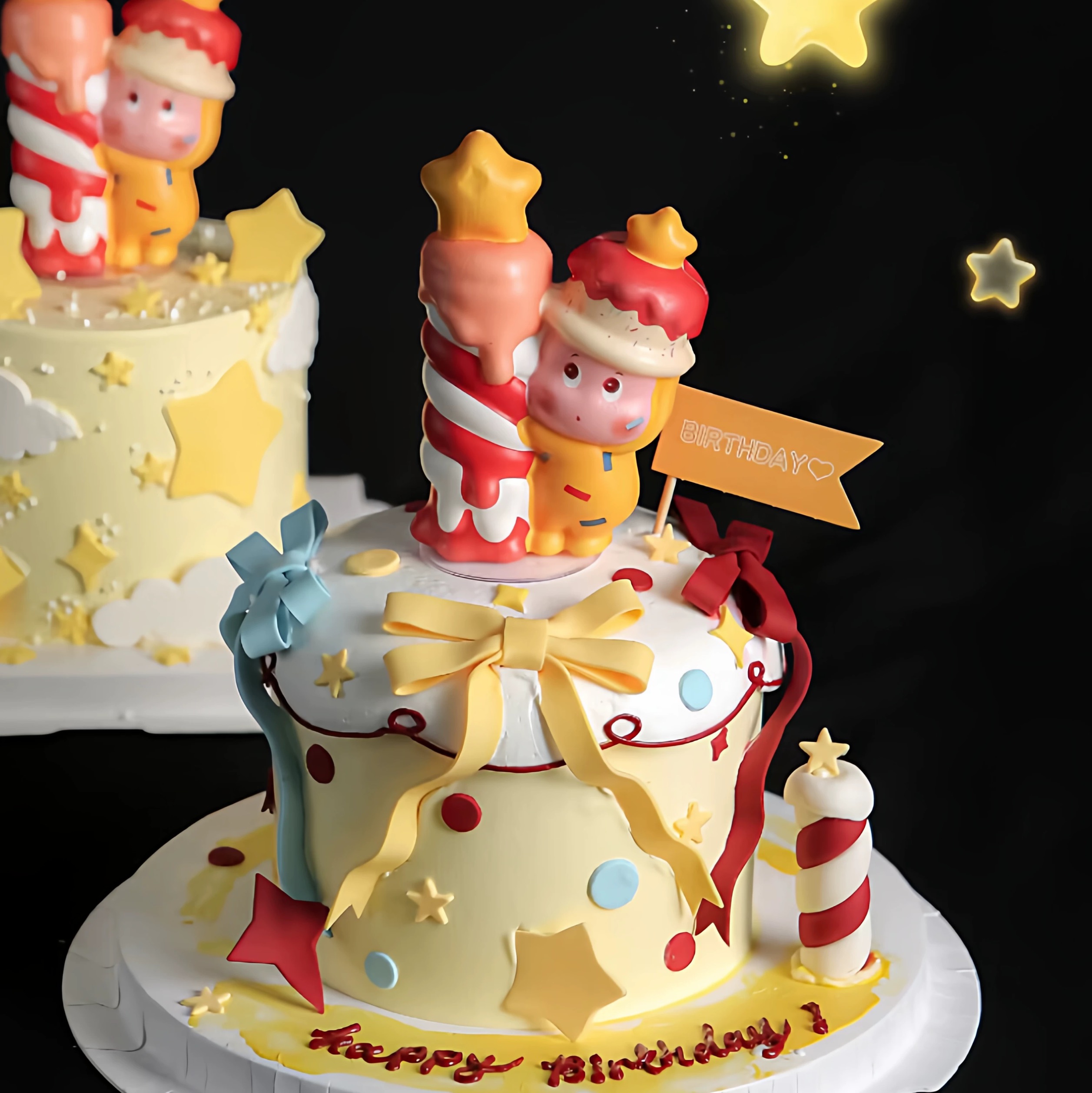 网红蜡烛苹果星星人蛋糕装饰摆件儿童男孩女孩生日甜品台烘焙装扮