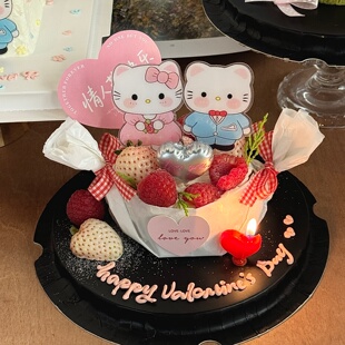 2.14情人节雪梨纸蛋糕装饰情侣kt猫亚克力摆件爱心蜡烛烘焙装扮