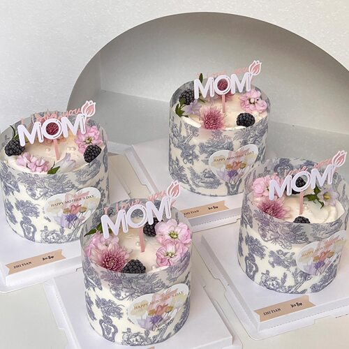 母亲节蛋糕装饰青花瓷围边