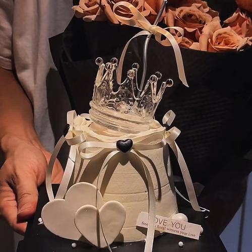 佳研同款简约水晶皇冠蛋糕装饰