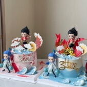 网红哪吒敖丙蛋糕装 饰摆件魔童三太子混天绫儿童生日烘焙装 扮插件