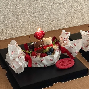 2.14情人节爱心小熊蛋糕装饰摆件蝴蝶结包装纸情侣告白纪念日装扮