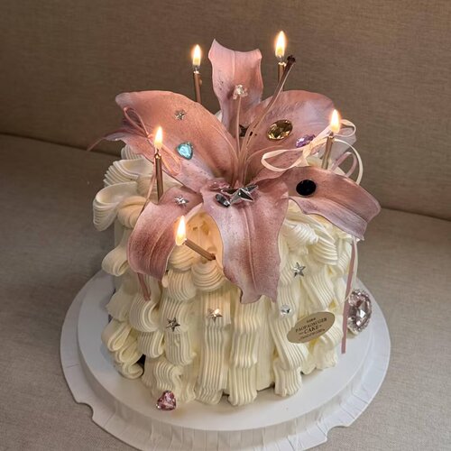 网红钻石爱心蛋糕装饰摆件氛围感丝带蝴蝶结仙女女神生日装扮配件