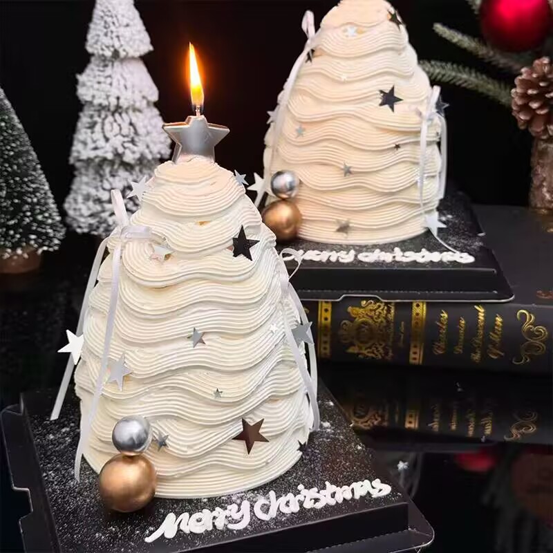 2026圣诞树许愿树蛋糕装饰银色亮面星星五角星平安夜派对蜡烛插件