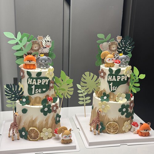 森系动物园蛋糕装饰摆件软胶卡通大象长颈鹿儿童生日派对烘焙装扮