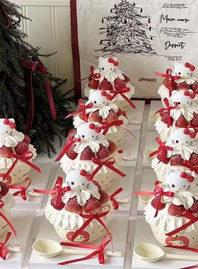 2026网红圣诞节新年草莓碗kt猫蛋糕装饰摆件小熊陶瓷碗蛋糕碗插件