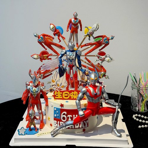 网红旋转摩天轮奥特曼蛋糕装饰插件超人男孩生日派对烘焙甜品摆件