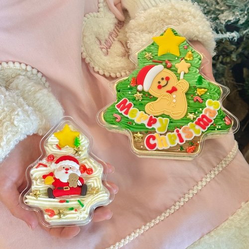 网红圣诞节透明圣诞树盒蛋糕装饰圣诞星星姜饼人老人甜品装扮摆件