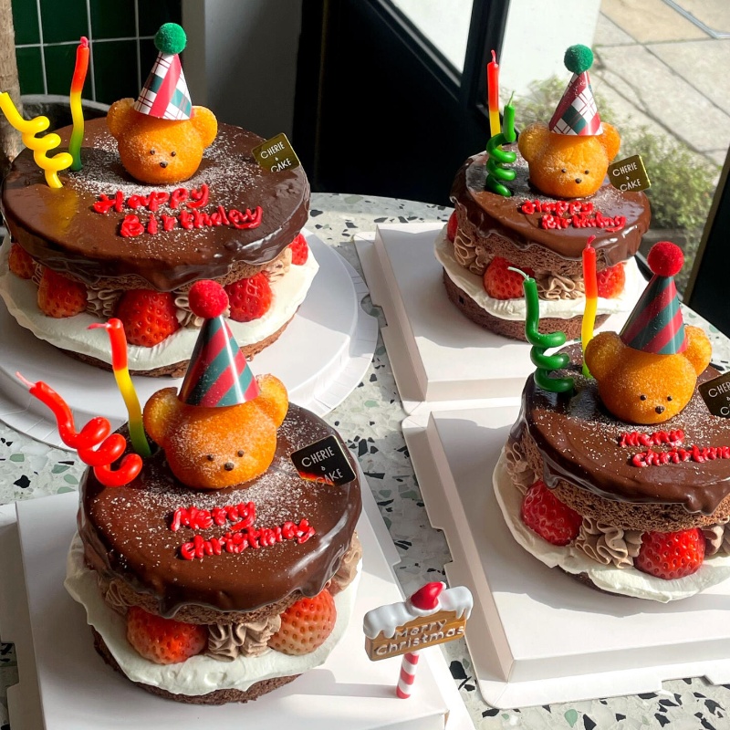 2024圣诞节熊头蛋糕装饰