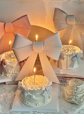 抱抱酱同款仙女女神生日蛋糕装饰粉色白色闪钻大蝴蝶结烘焙装扮