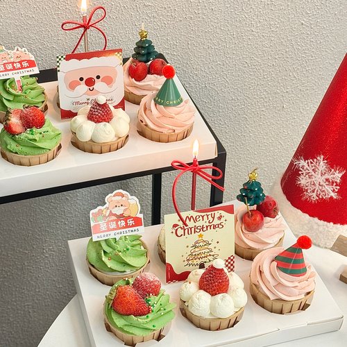2026圣诞节纸杯蛋糕装饰插牌圣诞老人路牌卡片圣诞帽甜品插件配件