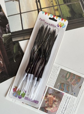 烘焙蛋糕装饰摆件烫金黑色曲线扭扭蜡烛生日甜品装扮插件网红配件