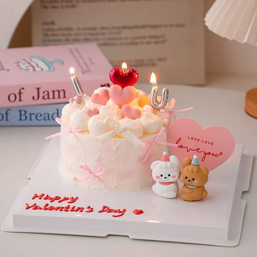 七夕情人节蛋糕装饰卡通修狗摆件情侣表白iloveyou爱心蜡烛插件