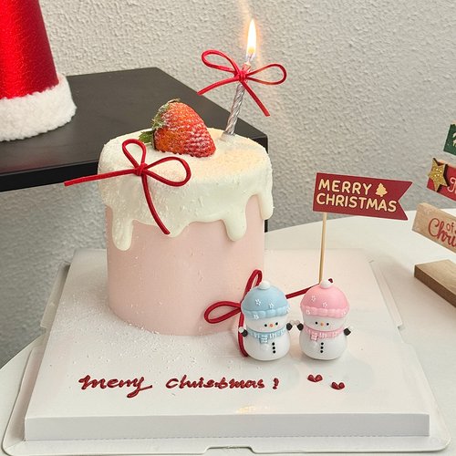 网红2026圣诞节可爱小雪人蛋糕装饰摆件圣诞快乐插旗烘焙装扮插件