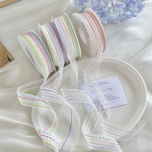 2.5cm四色条纹涤纶带织带丝带花束礼物包装烘焙手工diy蝴蝶结纱带