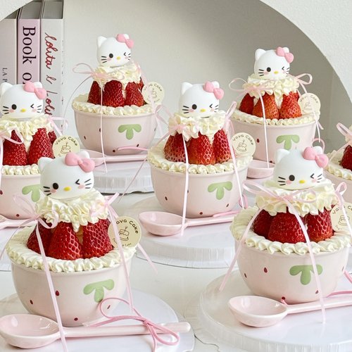 2026网红圣诞节蛋糕装饰kt猫奶油碗蛋糕装饰陶瓷草莓碗抱抱碗烘焙