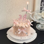 38女神节快乐蛋糕装 扮 饰亚克力插件三八妇女节银色亮片闪片星星装