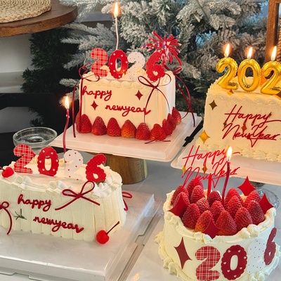 2026新年除夕红色星星亚克力蛋糕装饰元旦跨年夜数字蜡烛烘焙装扮