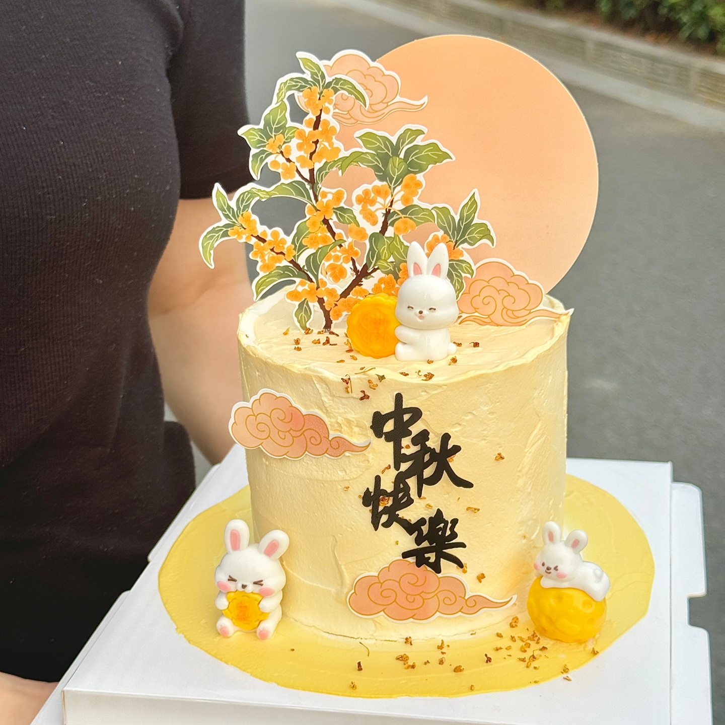 2025中秋节可爱月饼小兔子蛋糕装饰摆件月圆中秋快乐亚克力插件