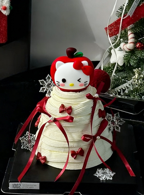 网红圣诞节kt猫许愿树蛋糕装饰摆件红色苹果kitty猫摆件装扮插件