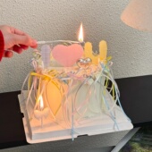 2026情人节爱心亚克力蛋糕装 饰插牌蝴蝶结丝带爱心蜡烛情侣装 扮