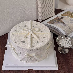 网红简约风蝴蝶结丝带蛋糕装 饰闪片星星女神公主生日甜品台摆件