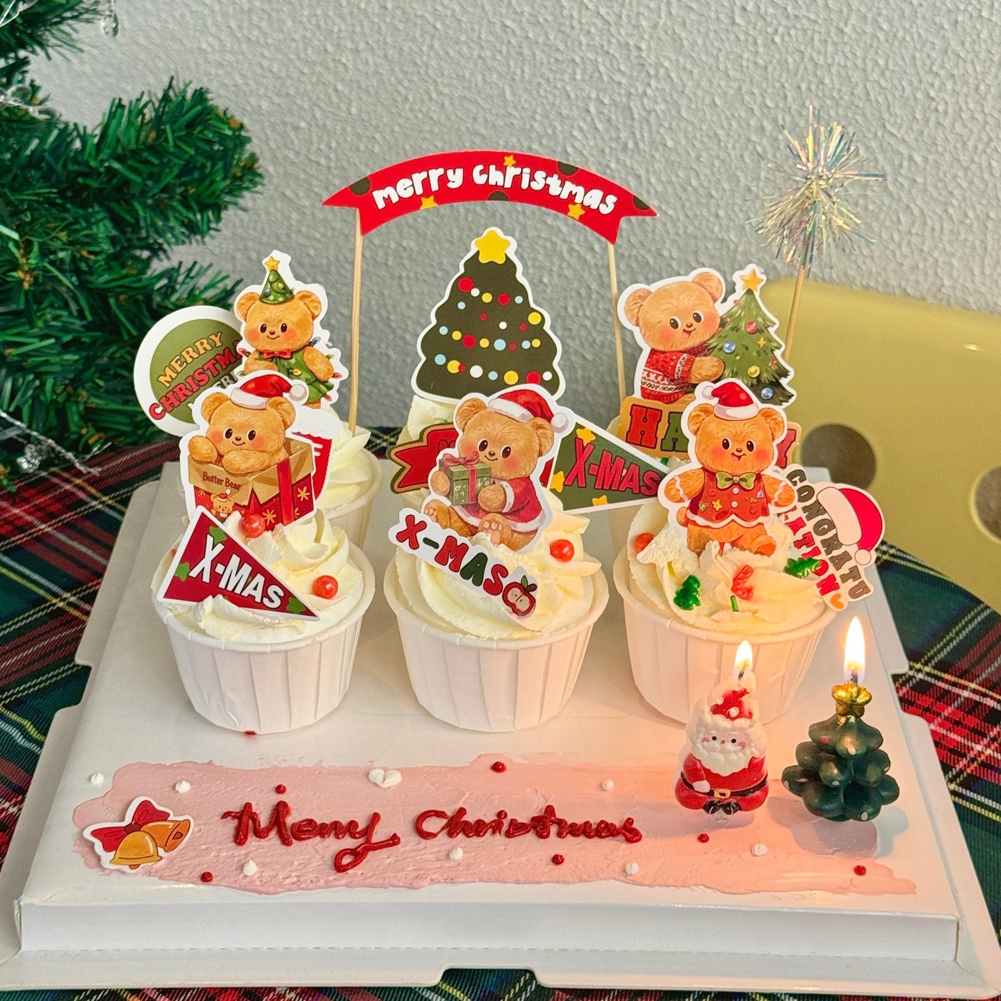 2026圣诞节黄油小熊纸杯蛋糕装饰插件圣诞树老人蜡烛甜品烘焙装扮,节庆用品/礼品,节日装扮用品,淘宝优惠券,粉丝福利购,淘宝优惠卷