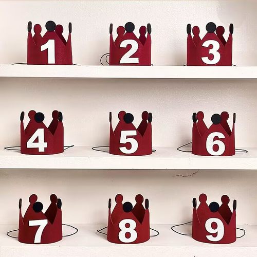 韩国红色皇冠帽生日氛围拍照毛毡帽儿童男女孩周岁派对道具装饰品