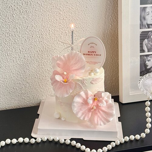 38女神节蝴蝶兰花束蛋糕装饰摆件三八女王节快乐椭圆卡片插牌插件
