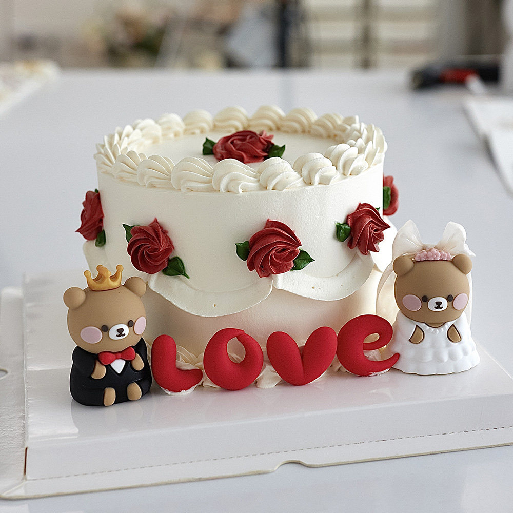 七夕情人节蛋糕装饰婚纱熊西服熊插件软胶love情侣表白装扮插件