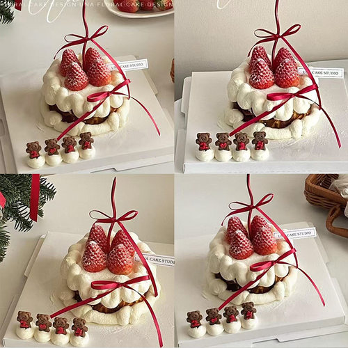 2026新款圣诞节快乐草莓塔蛋糕装饰小熊造型饼干曲线蜡烛装扮插件