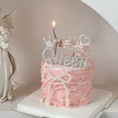 3.8女神节珍珠围边蛋糕装 饰Queen女王节快乐亚克力插件烘焙插牌