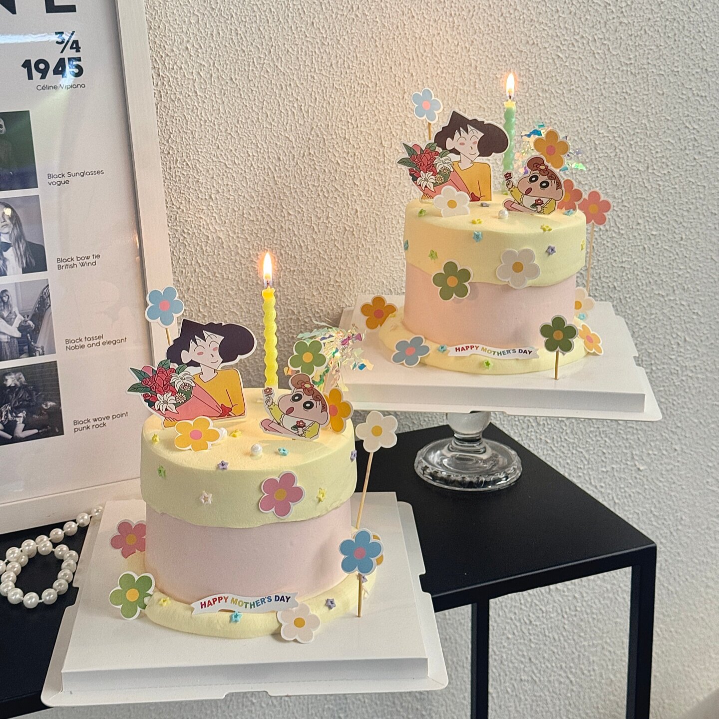 2026母亲节蛋糕装饰蜡笔小新妈妈小花插牌炫彩雨丝烘焙甜品插件