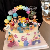 白雪贝尔艾莎公主城堡蛋糕装 饰摆件ins复古插旗儿童生日装 扮插件