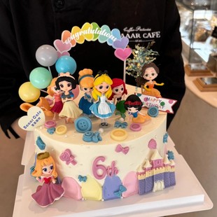 饰摆件ins复古插旗儿童生日装 白雪贝尔艾莎公主城堡蛋糕装 扮插件