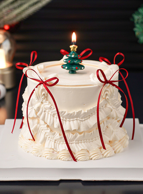 2026圣诞节蛋糕装饰星星圣诞树蜡烛插件红色蝴蝶结节日甜品烘焙