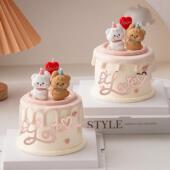 2.14情人节卡通修狗蛋糕装 饰摆件情侣love亚克力爱心蜡烛装 扮插件