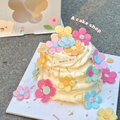 网红春游蛋糕装 饰ins春日季 Flower彩色翻糖小花花朵生日插件插牌