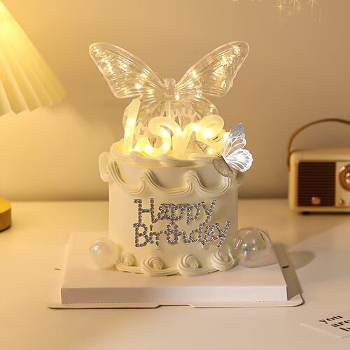 网红女神仙女生日水钻HB蛋糕装饰插件水晶蝴蝶灯甜品烘焙装扮摆件