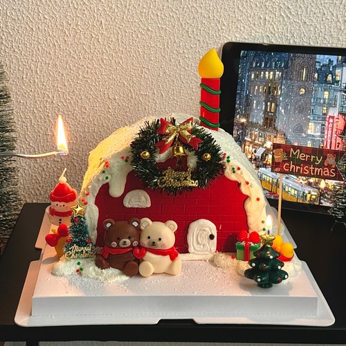 2026圣诞节围巾小熊蛋糕装饰圣诞树圣诞雪人蜡烛草圈摆件插件插旗