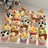 网红ins格纸纸杯蛋糕装 扮插件 饰黄油小熊笑脸插牌插旗生日烘焙装